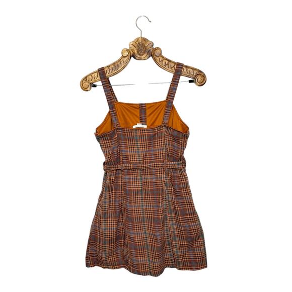 American Eagle Dress Plaid Mini A Line Skater Flare Belted Button Front Brown S - Picture 2 of 7